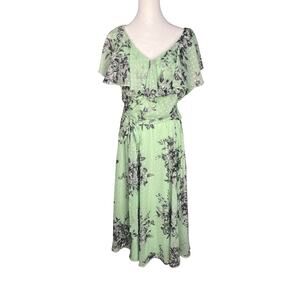 ELLE WOMEN’S DRESS GREEN SLEEVELESS V-NECK LINED BLACK AND GRAY FLORAL SIZE L